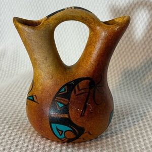 WEDDING JUG Mexican Artist Signed Brown and Black Ceramic Vase